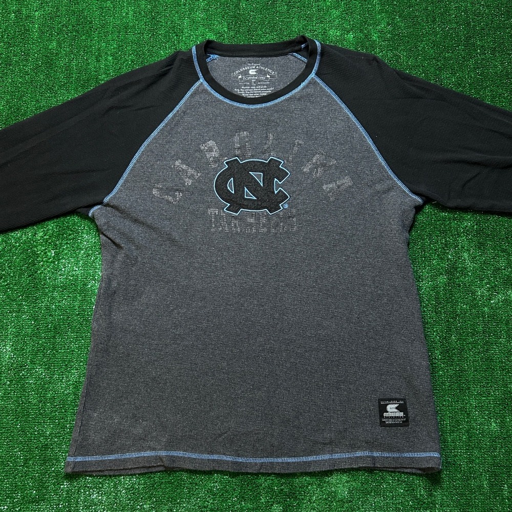 Colosseum UNC Tar Heels Raglan Thermal Waffle Knit Shirt Charcoal Black Large